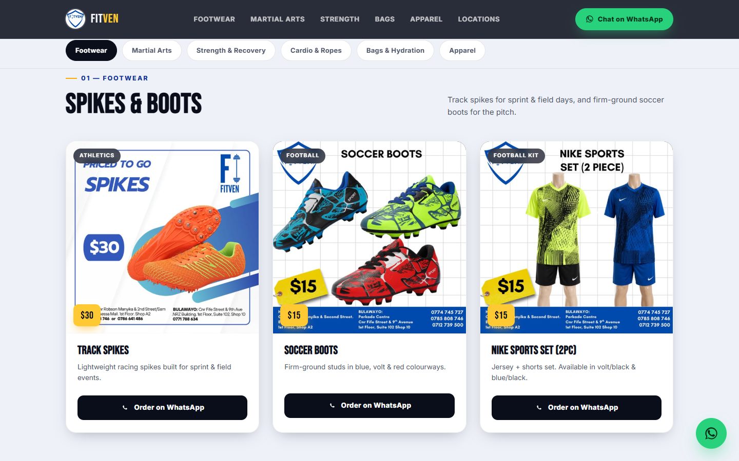 Fitven ZW product section with sports equipment