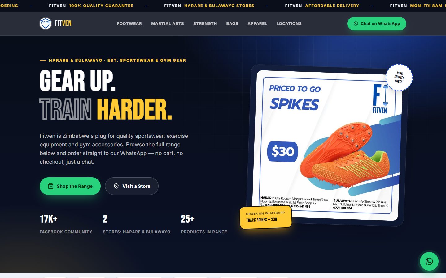 Fitven ZW website homepage showing sports gear for sale