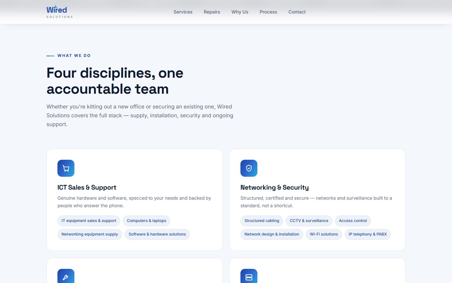 Wired Solutions services section